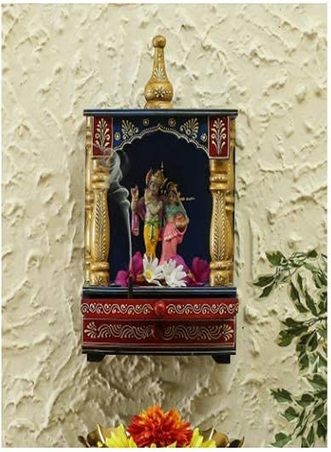 CRAFT TREE Woodend Handpainted Pooja Mandir for Home Temple in Blue Color - Image 1