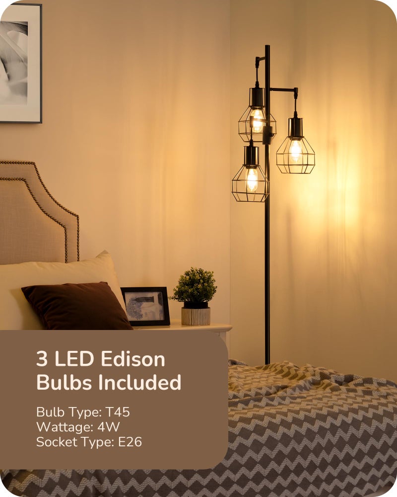 EDISHINE Dimmable Farmhouse Floor Lamp, Industrial Standing Lamp for Living Room, 3 LED Edison Bulbs Included, Black Corner Rustic Tall Tree Reading Lamps Home Decor for Bedroom, Office - Image 5