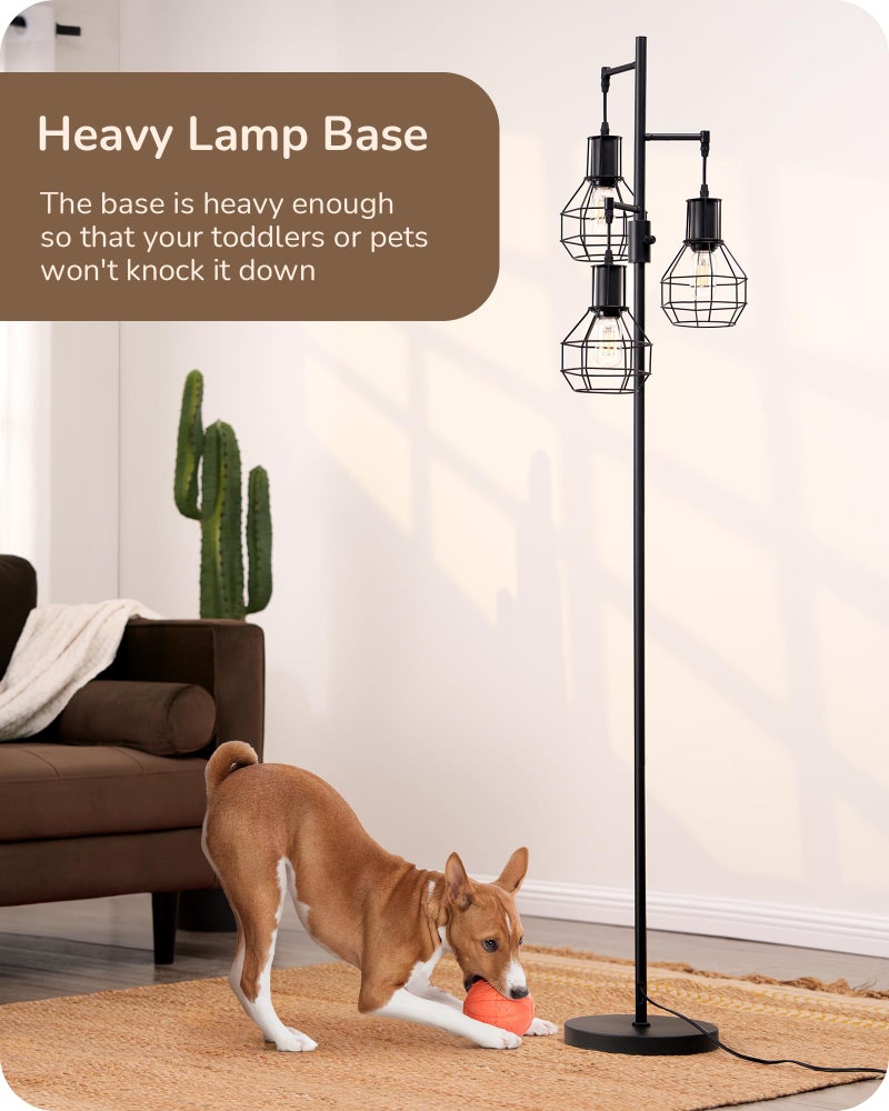 EDISHINE Dimmable Farmhouse Floor Lamp, Industrial Standing Lamp for Living Room, 3 LED Edison Bulbs Included, Black Corner Rustic Tall Tree Reading Lamps Home Decor for Bedroom, Office - Image 4