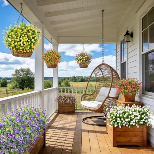 Besteek 24 Bundles Artificial Flowers for Outdoors, Faux Plastic Flowers UV Resistant Fake Greenery Shrubs Plants for Outside Spring Summer Porch Window Garden Planter Home Decor, Mixed Color - Image 3