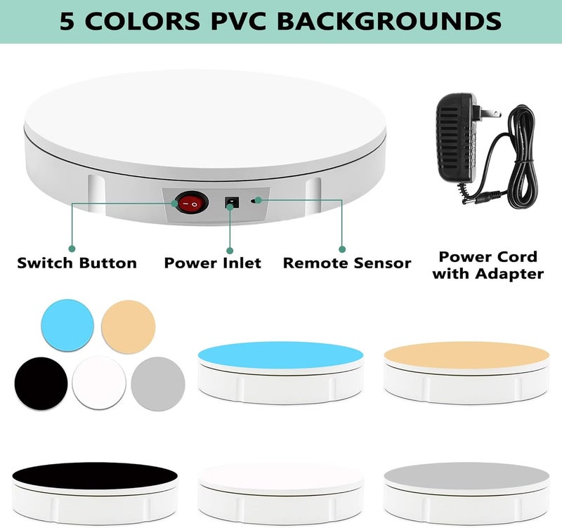 PROLEE Rotating Display Stand 350lbs Capacity, 360 Degree Rotating Turntable 12 Inch, Turntable for Photography, Automatic Remote Control Display Platform with 5 Colour Surface Covers and Carry Bag - Image 3