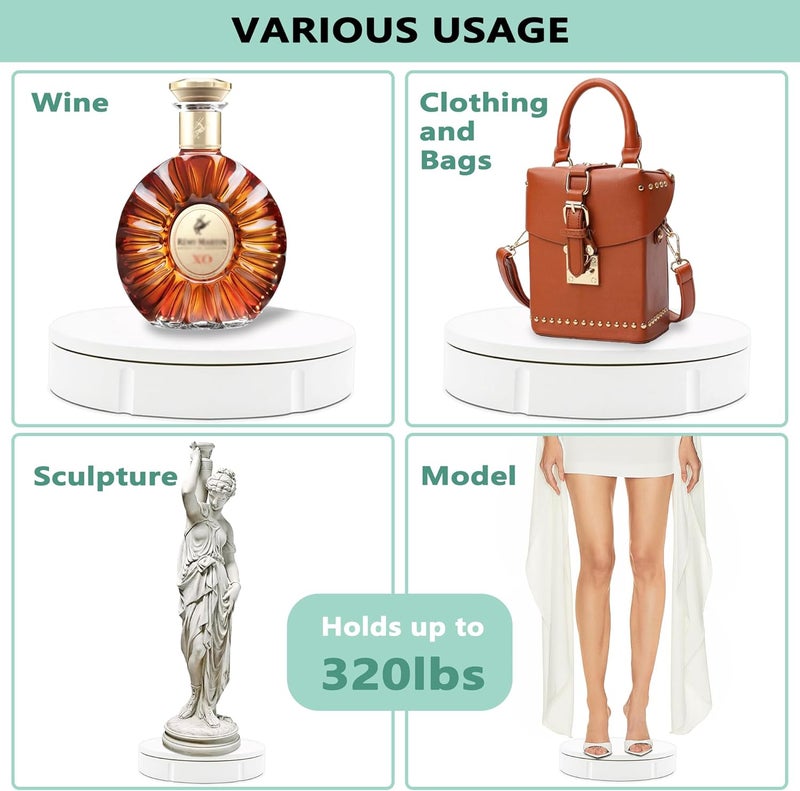 PROLEE Rotating Display Stand 350lbs Capacity, 360 Degree Rotating Turntable 12 Inch, Turntable for Photography, Automatic Remote Control Display Platform with 5 Colour Surface Covers and Carry Bag - Image 2