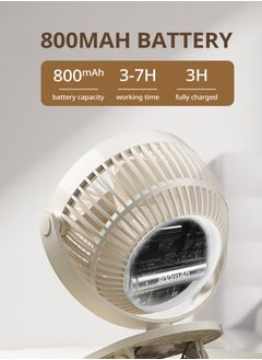 BESTIS Portable Clip on Fan Battery Operated, Rechargeable USB Desk Fans, 3 Speed Quiet Small Personal Fan with Clip, 360° Rotatable Mini Table Fan for Bed Stroller Dorm Home Office Travel Camping - White  - Image 3