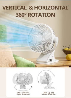 BESTIS Portable Clip on Fan Battery Operated, Rechargeable USB Desk Fans, 3 Speed Quiet Small Personal Fan with Clip, 360° Rotatable Mini Table Fan for Bed Stroller Dorm Home Office Travel Camping - White  - Image 5