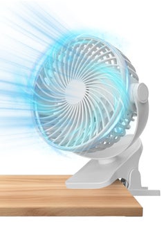 BESTIS Portable Clip on Fan Battery Operated, Rechargeable USB Desk Fans, 3 Speed Quiet Small Personal Fan with Clip, 360° Rotatable Mini Table Fan for Bed Stroller Dorm Home Office Travel Camping - White  - Image 2