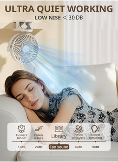 BESTIS Portable Clip on Fan Battery Operated, Rechargeable USB Desk Fans, 3 Speed Quiet Small Personal Fan with Clip, 360° Rotatable Mini Table Fan for Bed Stroller Dorm Home Office Travel Camping - White  - Image 4