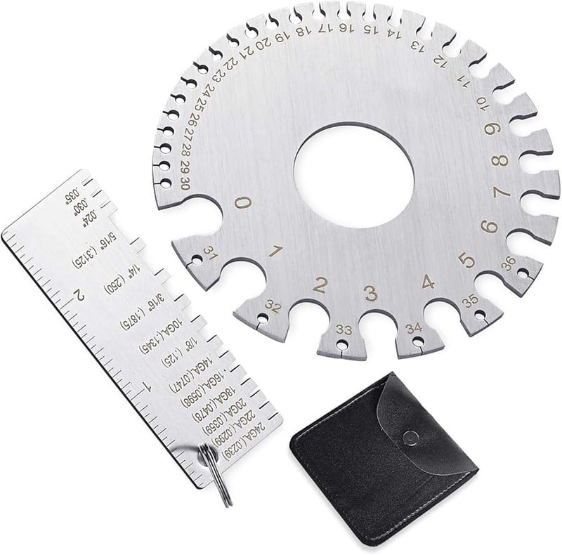 Double Side Scale Round Wire Cable Thickness Gauges Set AWG Standard Steel - Image 1