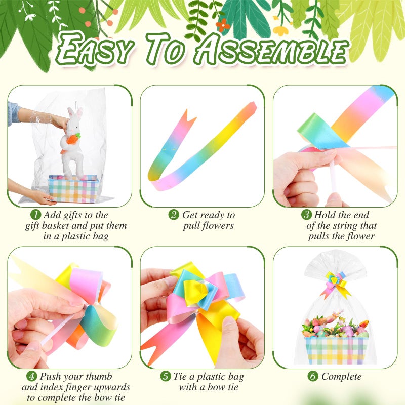 Funnymoom 6 Pack Pastel Plaid Easter Basket for Gifts Empty with Cellophane Bag Pull Bows Plaid Basket Gift Box for Spring Easter Wedding Birthday Party Favors, 9.8 x 6.5 Inch - Image 4