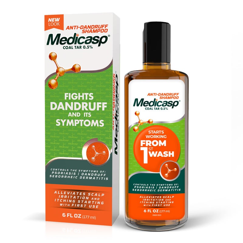 Medicasp Coal Tar AntiDandruff Shampoo Alleviates Symptoms from 1st Wash Treats Psoriasis Seborrheic Dermatitis Itchy Dry Scalp Fights the Root Cause of Dandruff Flakes Shampoo 6 fl oz