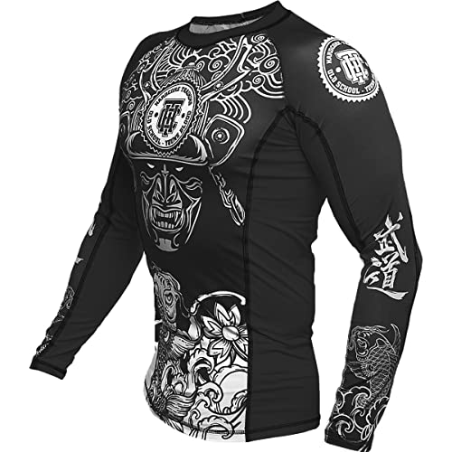 Hardcore Training Men's Rash Guard Compression Long Sleeve Jiu Jitsu, MMA No-Gi, Tight BJJ Grappling Base Layer Combat (US, Alpha, Small, Regular, Regular, Black/Black) - Image 3