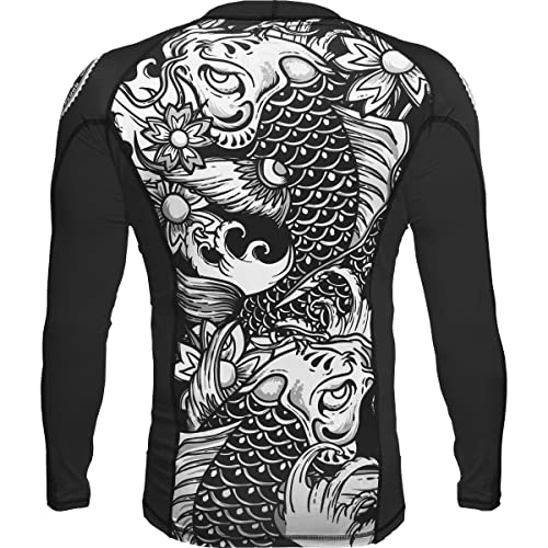 Hardcore Training Men's Rash Guard Compression Long Sleeve Jiu Jitsu, MMA No-Gi, Tight BJJ Grappling Base Layer Combat (US, Alpha, Small, Regular, Regular, Black/Black) - Image 2