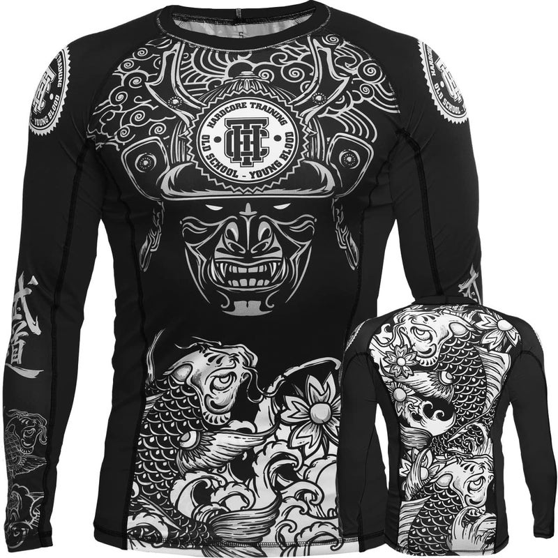 Hardcore Training Men's Rash Guard Compression Long Sleeve Jiu Jitsu, MMA No-Gi, Tight BJJ Grappling Base Layer Combat (US, Alpha, Small, Regular, Regular, Black/Black) - Image 5