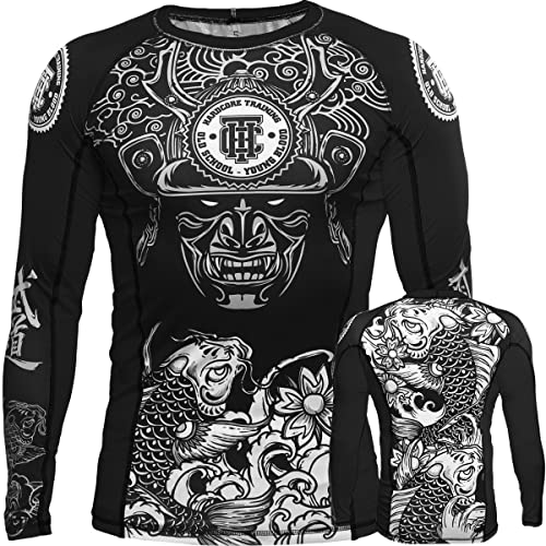 Hardcore Training Men's Rash Guard Compression Long Sleeve Jiu Jitsu, MMA No-Gi, Tight BJJ Grappling Base Layer Combat (US, Alpha, Small, Regular, Regular, Black/Black) - Image 1
