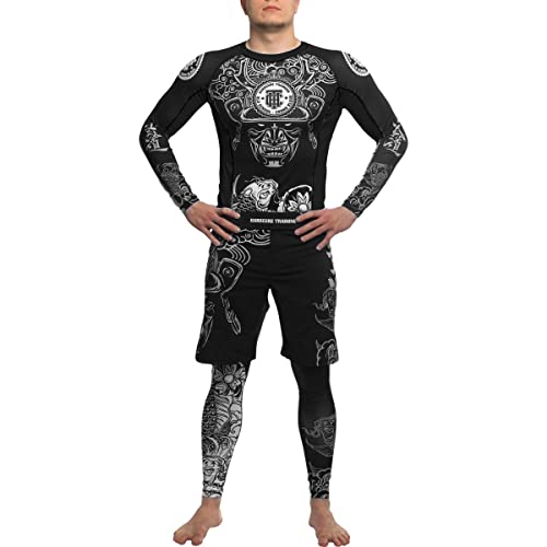 Hardcore Training Men's Rash Guard Compression Long Sleeve Jiu Jitsu, MMA No-Gi, Tight BJJ Grappling Base Layer Combat (US, Alpha, Small, Regular, Regular, Black/Black) - Image 4