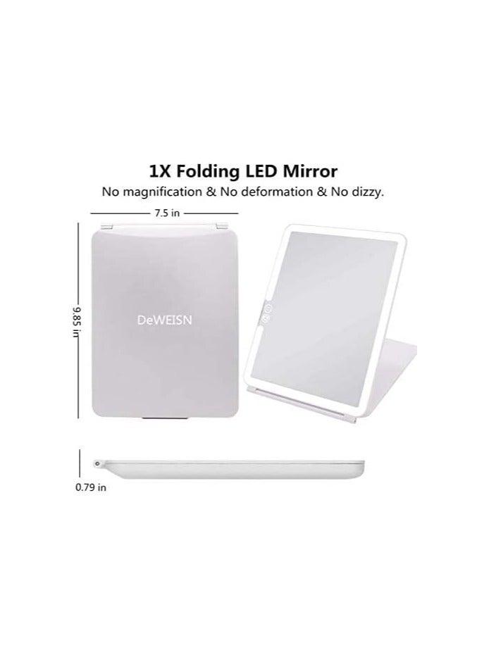deweisn Folding Lighted Makeup Mirror with 72 LEDs 3 Colors Light Modes USB Rechargable 1800mA Batteries Portable Ultra Thin Compact Vanity Mirror Dimmable Travel Mirror - Image 4