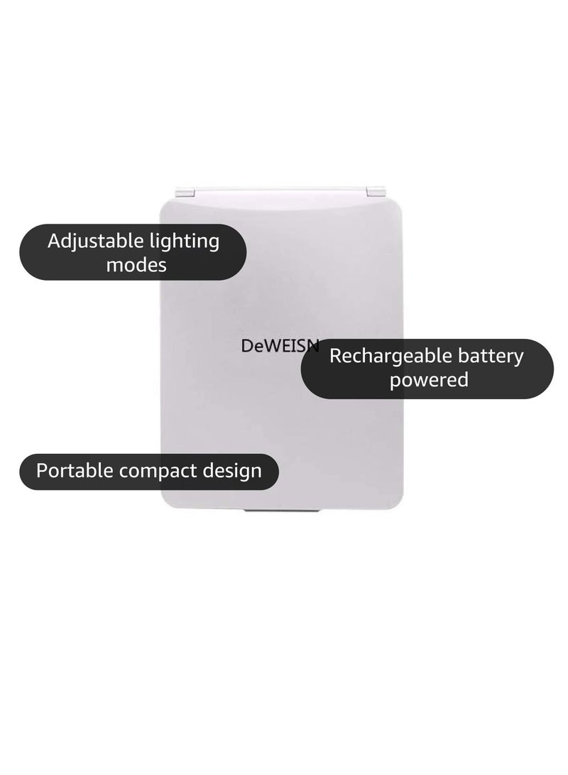 deweisn Folding Lighted Makeup Mirror with 72 LEDs 3 Colors Light Modes USB Rechargable 1800mA Batteries Portable Ultra Thin Compact Vanity Mirror Dimmable Travel Mirror - Image 3