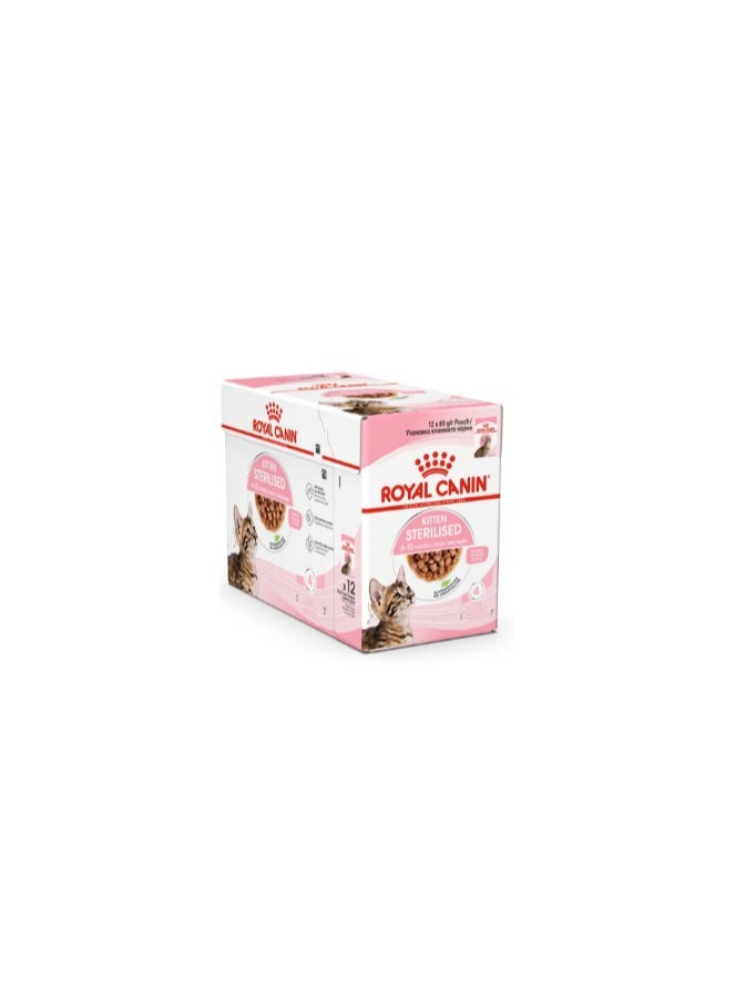 ROYAL CANIN Feline Health Nutrition Kitten Sterilised Jelly (WET FOOD - Pouches) 12 x 85g  - Image 2