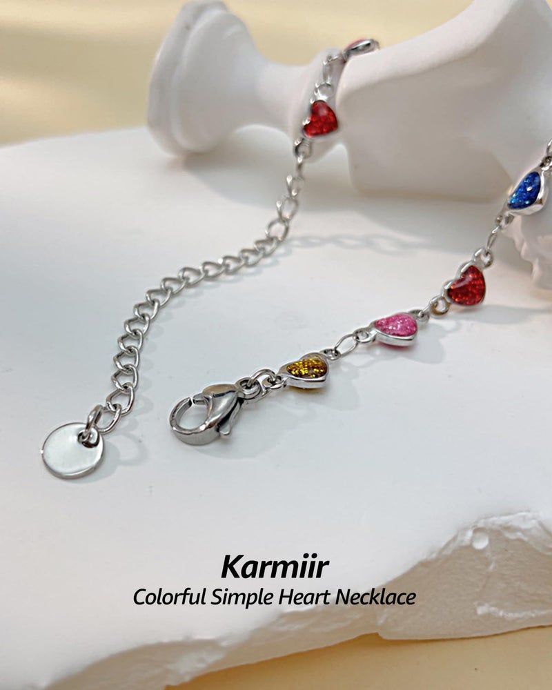 Karmiir Small Heart Necklace for Women - 18K Gold/Silver/Colorful Plated Heart Choker Necklace - Cute Tiny Simple Minimalist Necklace Women's Dainty Layered Jewelry (Colorful-Silver) - Image 3