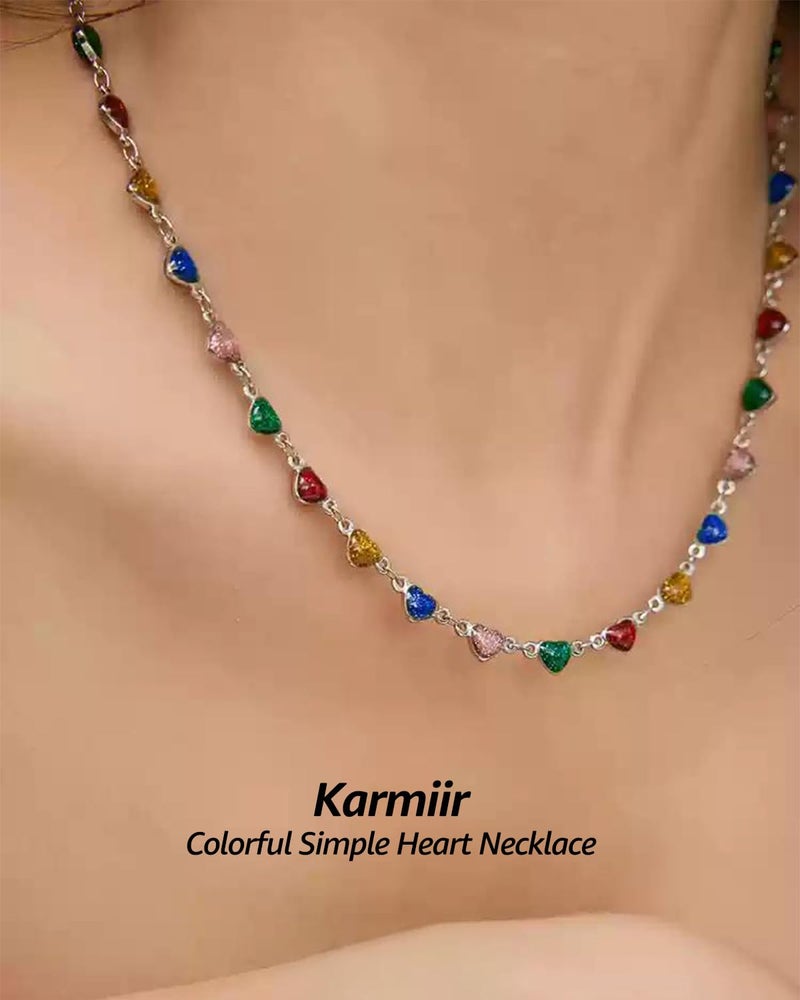 Karmiir Small Heart Necklace for Women - 18K Gold/Silver/Colorful Plated Heart Choker Necklace - Cute Tiny Simple Minimalist Necklace Women's Dainty Layered Jewelry (Colorful-Silver) - Image 4