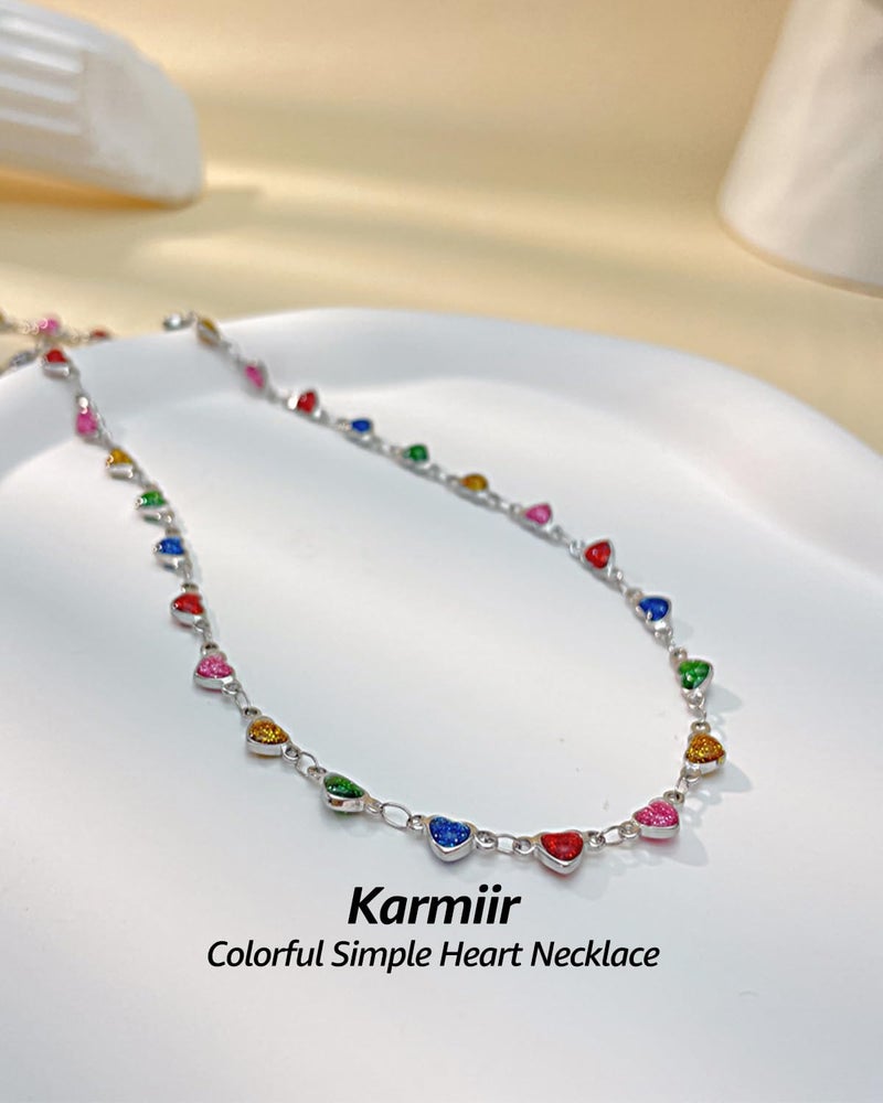Karmiir Small Heart Necklace for Women - 18K Gold/Silver/Colorful Plated Heart Choker Necklace - Cute Tiny Simple Minimalist Necklace Women's Dainty Layered Jewelry (Colorful-Silver) - Image 2