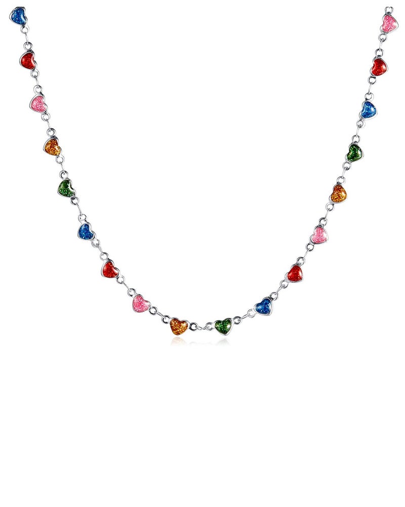 Karmiir Small Heart Necklace for Women - 18K Gold/Silver/Colorful Plated Heart Choker Necklace - Cute Tiny Simple Minimalist Necklace Women's Dainty Layered Jewelry (Colorful-Silver) - Image 1