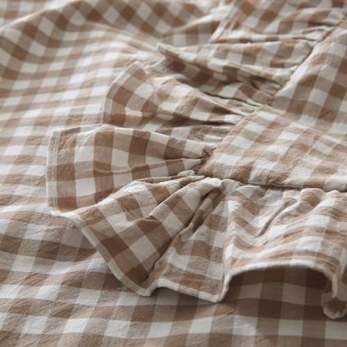 Silnuo Taupe/White Plaid Ruffled Body Pillow Cover Washed Cotton Farmhouse Checkered Gingham 1 Piece Pillowcase for Living Room 20"x54" - Image 5