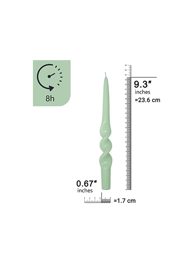 The Bros 9.3 inches Spiral Taper Candles Dripless Colorful Candlesticks Twisted Candle for Wedding Dinner Decor Unscented Twisted Candle Set of 2 (Green) - Image 2