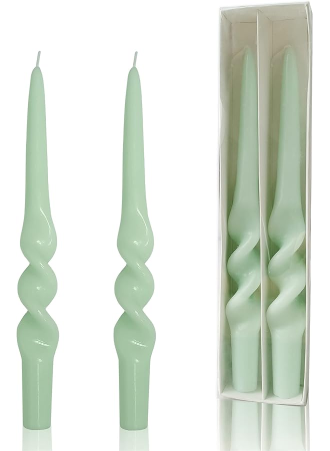 The Bros 9.3 inches Spiral Taper Candles Dripless Colorful Candlesticks Twisted Candle for Wedding Dinner Decor Unscented Twisted Candle Set of 2 (Green) - Image 1