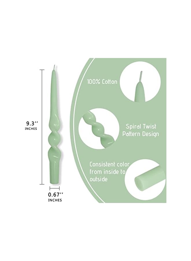 The Bros 9.3 inches Spiral Taper Candles Dripless Colorful Candlesticks Twisted Candle for Wedding Dinner Decor Unscented Twisted Candle Set of 2 (Green) - Image 4