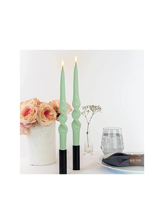 The Bros 9.3 inches Spiral Taper Candles Dripless Colorful Candlesticks Twisted Candle for Wedding Dinner Decor Unscented Twisted Candle Set of 2 (Green) - Image 5