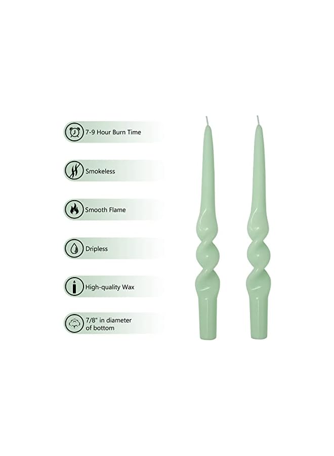 The Bros 9.3 inches Spiral Taper Candles Dripless Colorful Candlesticks Twisted Candle for Wedding Dinner Decor Unscented Twisted Candle Set of 2 (Green) - Image 3