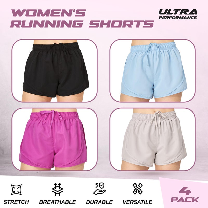 Ultra Performance Women's Running Shorts 4-Pack Athletic Workout Gym Shorts for Women, with Brief Liner - Image 5