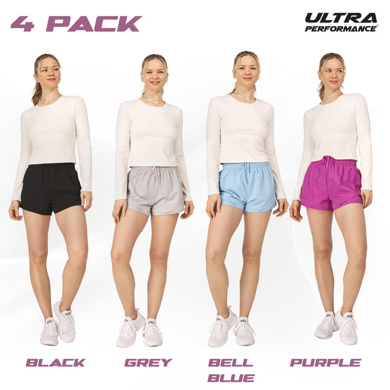 Ultra Performance Women's Running Shorts 4-Pack Athletic Workout Gym Shorts for Women, with Brief Liner - Image 2