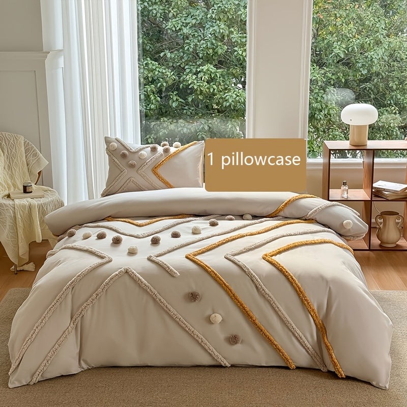 Contrast Color Rhombus Tufted Ball Duvet Cover Set, High-End Ball Design Home Bedding for Guesthouses and Household Bedrooms, All-Season Light Luxury Bedding, Multiple Colors and Sizes Available - Image 1