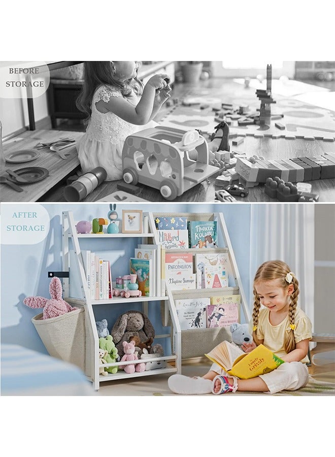 سولاكان رف كتب للأطفال ومنظم ألعاب بثلاث طبقات، بتصميم منتسوري يناسب غرف الأطفال وغرف النوم وأماكن اللعب والحضانة، يوفّر ترتيبًا سهلًا للكتب والألعاب. منظم عملي مع رف كتب باللون الأبيض. - Image 3