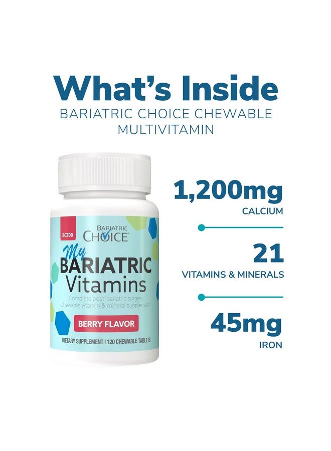 بارياتيك تشويس اختيار السمنة - أقراص متعددة الفيتامينات قابلة للمضغ من مجموعة My Bariatric All-in-One مع 300 ملغ من الكالسيوم، بنكهة التوت (120 قرصًا) - Image 2