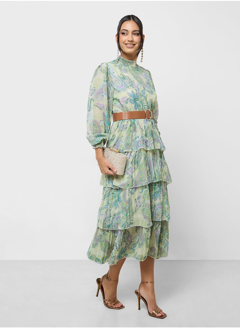 Khizana - Printed Dress With Layers - Image 1