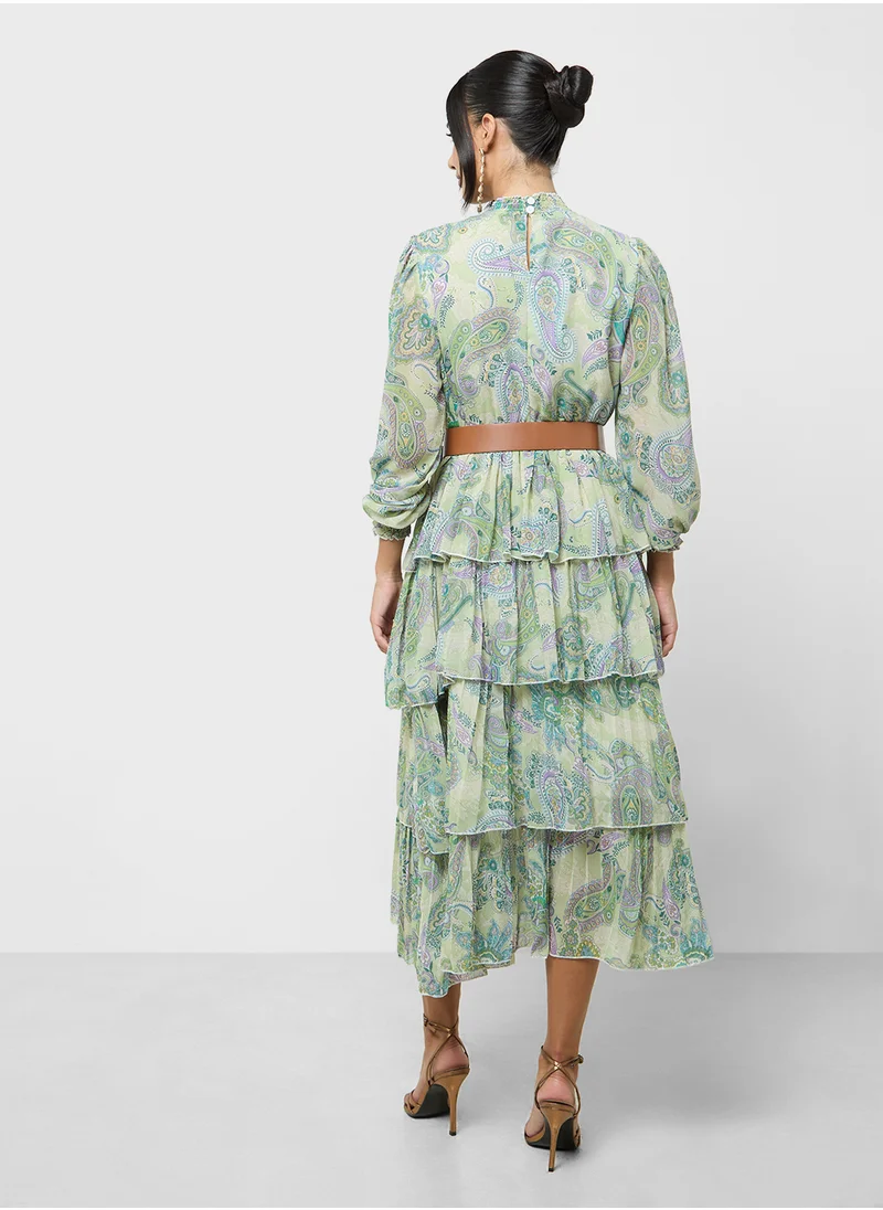 Khizana Printed Dress With Layers