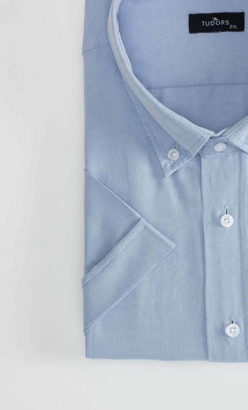 Tudors Large Size Oversize Short Sleeve Single Pocket Oxford Button Collar Plain Summer Men's Shirt