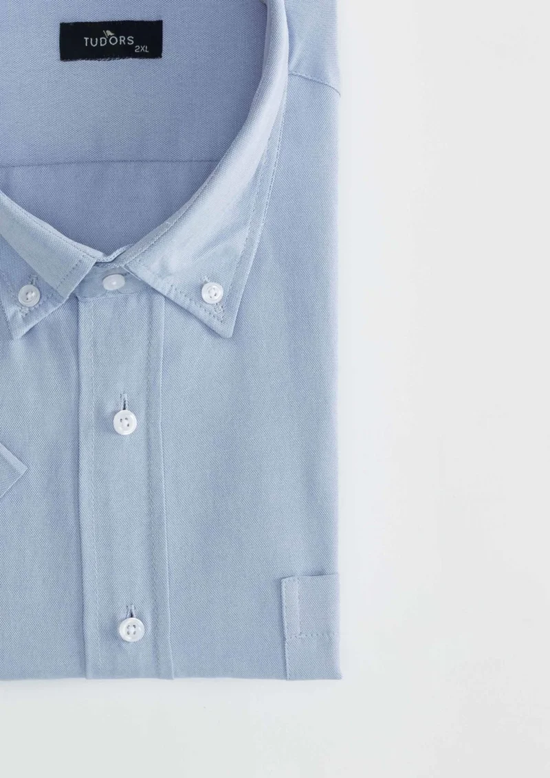 Tudors Large Size Oversize Short Sleeve Single Pocket Oxford Button Collar Plain Summer Men's Shirt