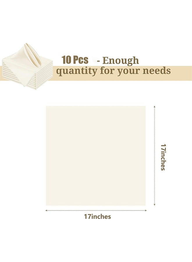 جي أس 10 قطع مناديل من الساتين، مناديل طاولة مربعة، 17x17"ناب العشاء الناعم ناب الحرير الأنيق للعشاء حفلات الزفاف، ناب قابل للغسيل ناعم ملساء للحفلات، حفلات الزفاف والعشاء (العاج) - Image 2