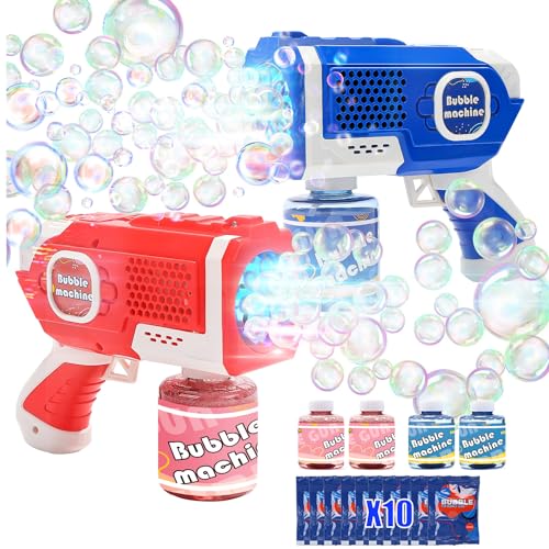 EagleStone 2 Bubble Guns Machine for Kids8 Hole Light Up Bubble Maker with 4 Refill Solution and 10 Bubble Concentrate for ToddlersParty Favors Birthday Fun Gifts for Girl Boy Outdoor Toy - Image 1
