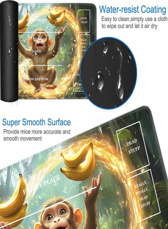 JVGFYNKL for MTG/TCG Playmat with Zones, 24 x 14 inches Trading Card Playmat with Waterproof Storage Bag and 6 Dice, Non-Slip Rubber Base Card Game Battles, Monkey Playing with Bananas for PTCG Play Mat - Image 3