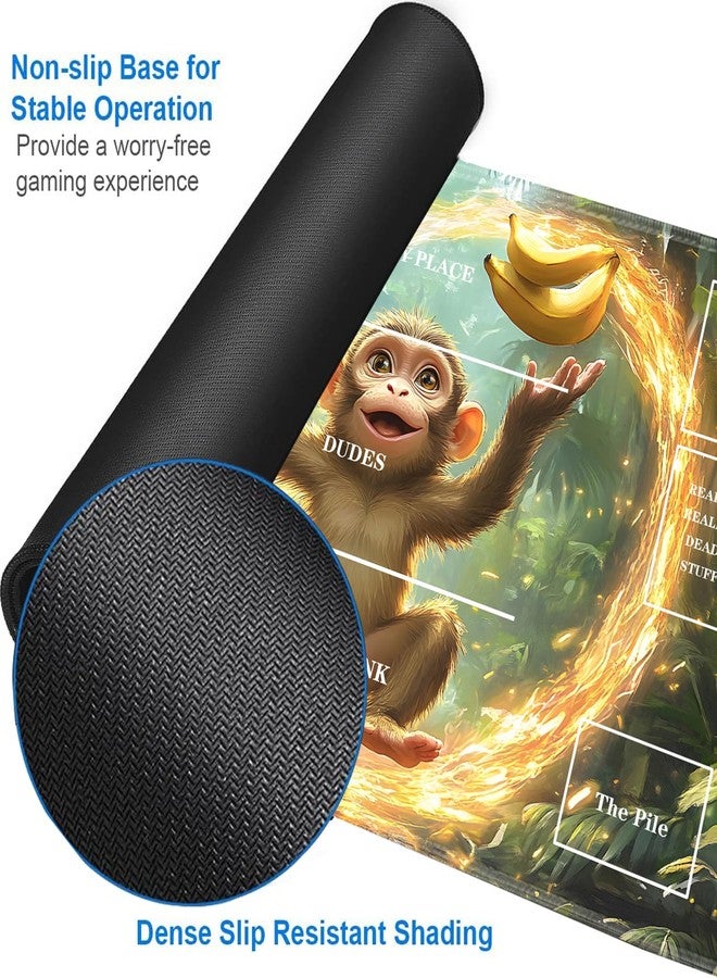 JVGFYNKL for MTG/TCG Playmat with Zones, 24 x 14 inches Trading Card Playmat with Waterproof Storage Bag and 6 Dice, Non-Slip Rubber Base Card Game Battles, Monkey Playing with Bananas for PTCG Play Mat - Image 5