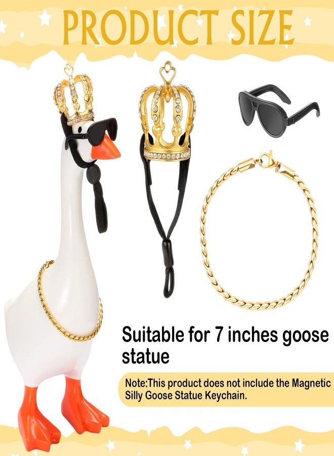SilTriangle 7 Inch Mini Desk Goose Outfits with Crystal Rhinestone Tiara Crown Necklace Glasses for Magnetic Goose Statue(Gold,Cute) - Image 2