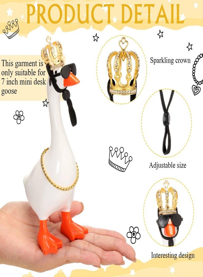 SilTriangle 7 Inch Mini Desk Goose Outfits with Crystal Rhinestone Tiara Crown Necklace Glasses for Magnetic Goose Statue(Gold,Cute) - Image 3