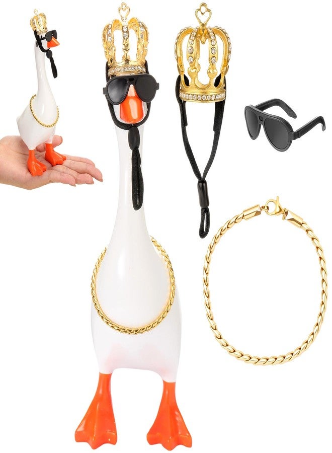 SilTriangle 7 Inch Mini Desk Goose Outfits with Crystal Rhinestone Tiara Crown Necklace Glasses for Magnetic Goose Statue(Gold,Cute) - Image 1