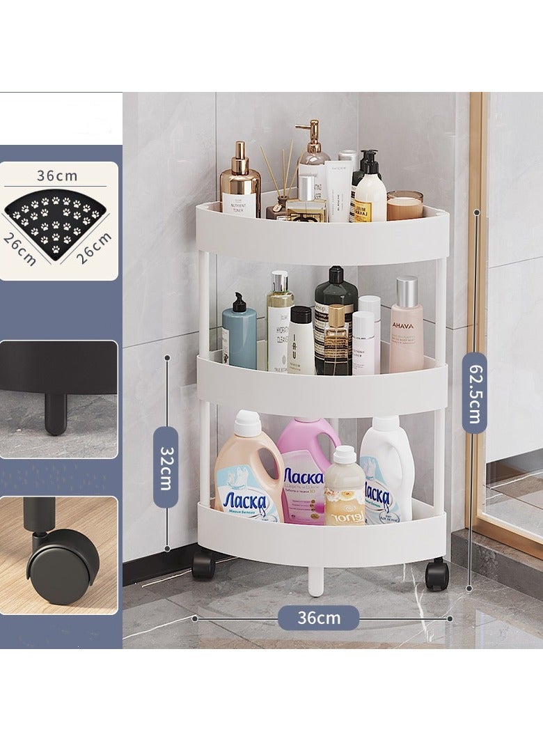 بلومنغ تايم عربة تخزين دوارة من 3 طبقات، أرفف زاوية، منظم متعدد الأغراض للحمام والمكتب والمطبخ، رف منظم بلاستيكي لمستلزمات الاستحمام، سهل التجميع والتحريك - Image 1