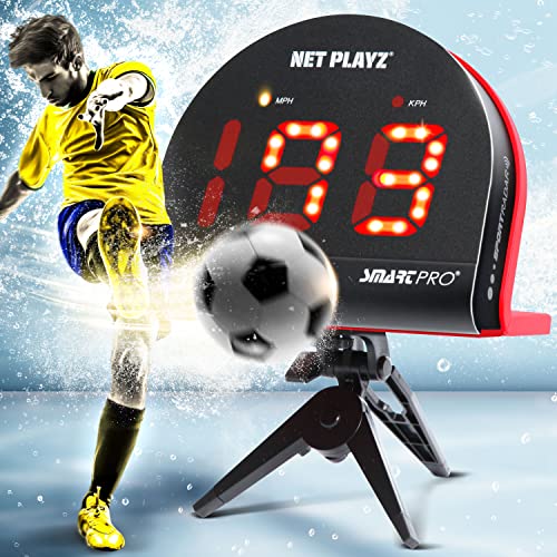 NET PLAYZ Soccer Speed Radar Measure ShotPower Shot Speed Detection Sport Radar Gun HandsFree Sensors Gifts for Soccer Players Coaches Fans Black NIS022132046