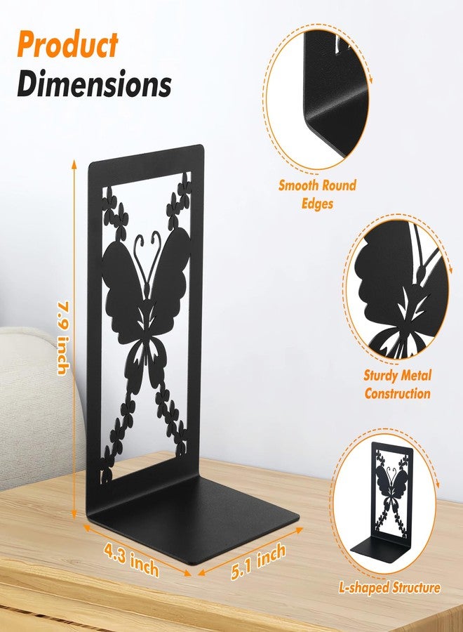 Aertiavty Butterfly Bookends 2 Pcs, Large Heavy Duty Metal Bookends for Shelves, Non-Skid Book Ends Decorative for Heavy Books, Book Holder for Home Office, Morden Book Stopper 7.9"x 4" x 5", 1 Pair - Image 3
